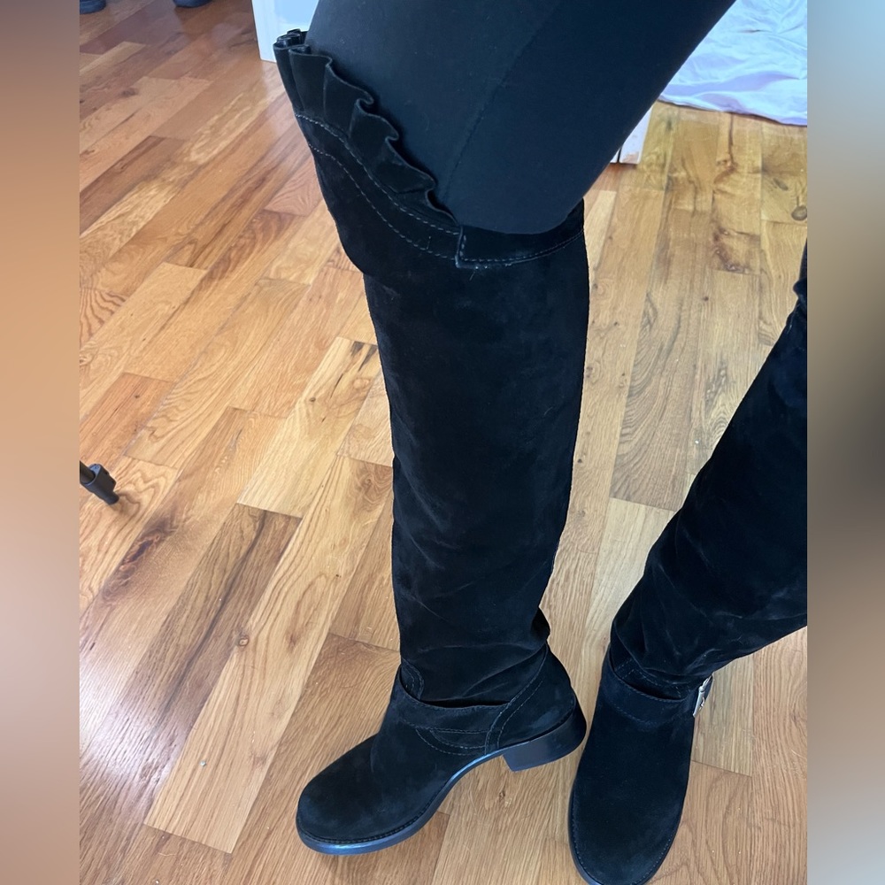 VALINTINO SUEDE RUFFLE OVER THE KNEE BOOT - Picture 4 of 16